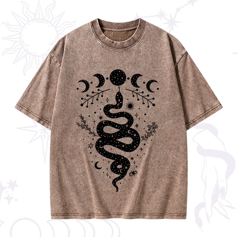 Snake And Moon Phase Comfort Washed T-Shirt