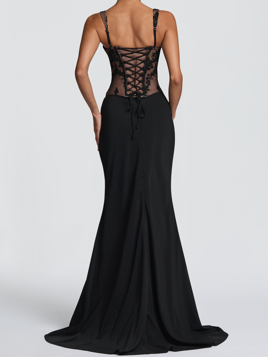 Black Lace Corset Mermaid Maxi Dress