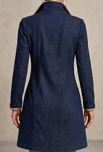 Navy Zip-Front Gold Ring Hem Mini Dress