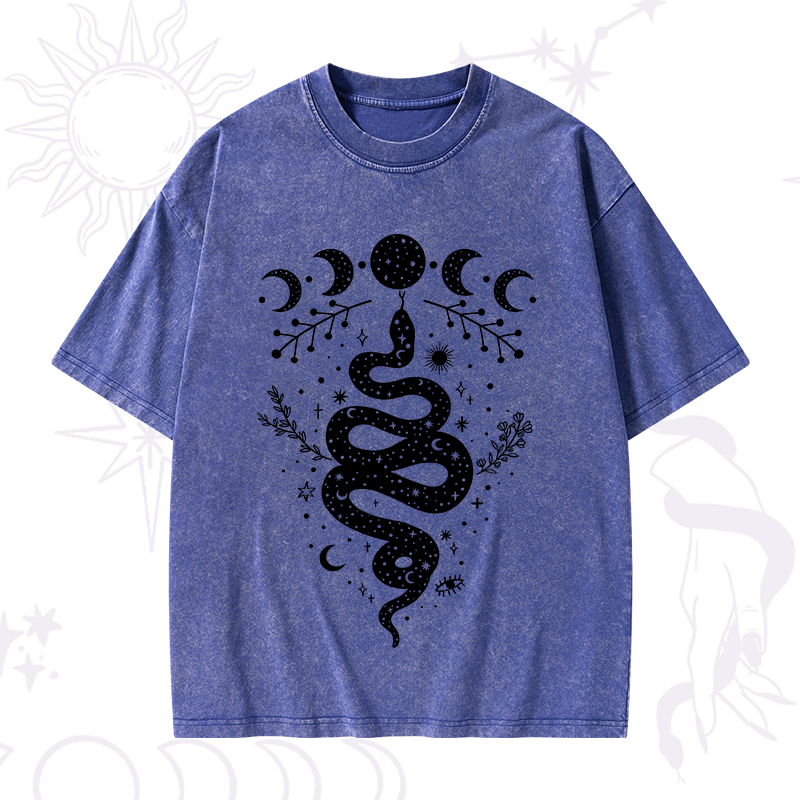 Snake And Moon Phase Comfort Washed T-Shirt