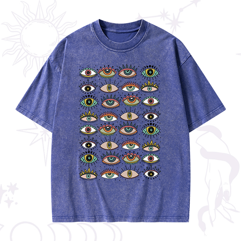 Evil Eye Pattern Washed T-Shirt