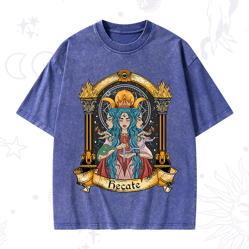 Triple Moon Goddess Hecate Washed T-Shirt