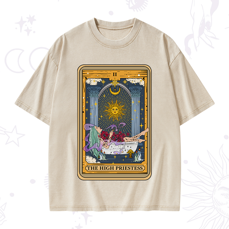 The High Priestess Tarot Card Washed T-Shirt