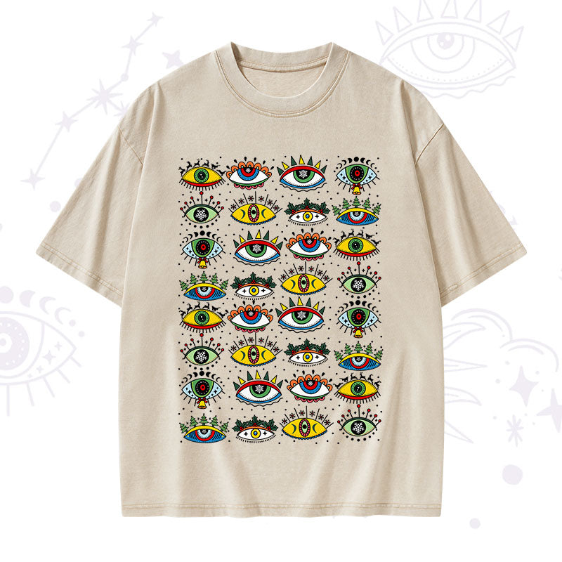 Christmas Evil Eye Pattern Washed T-Shirt