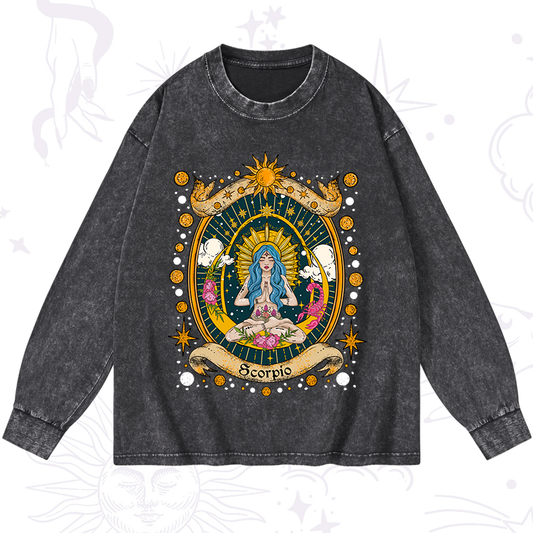 Scorpio Celestial Charm Zodiac Washed Long Sleeve Shirt