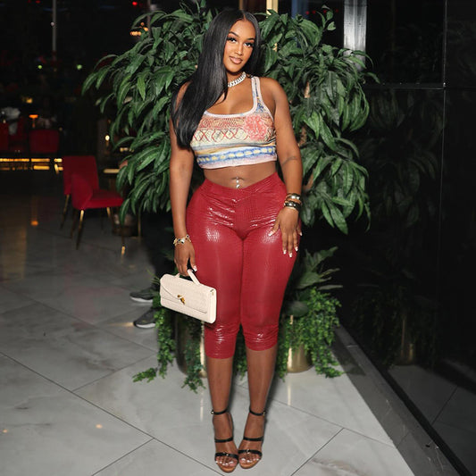 Women's Sexy Tight Solid Color Fashion Serpentine Cropped Pants