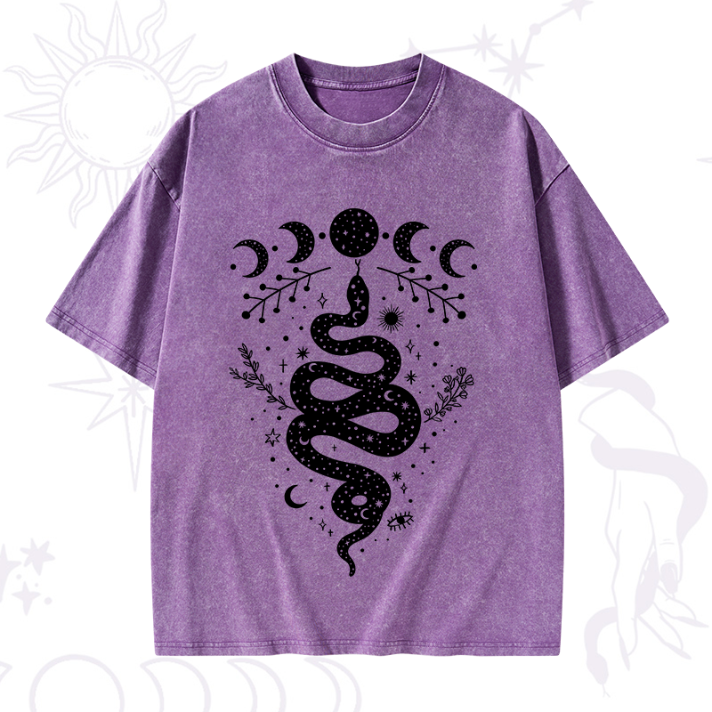 Snake And Moon Phase Comfort Washed T-Shirt