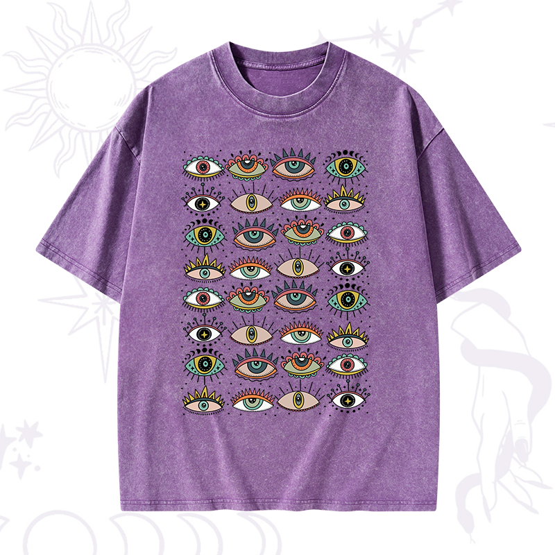 Evil Eye Pattern Washed T-Shirt