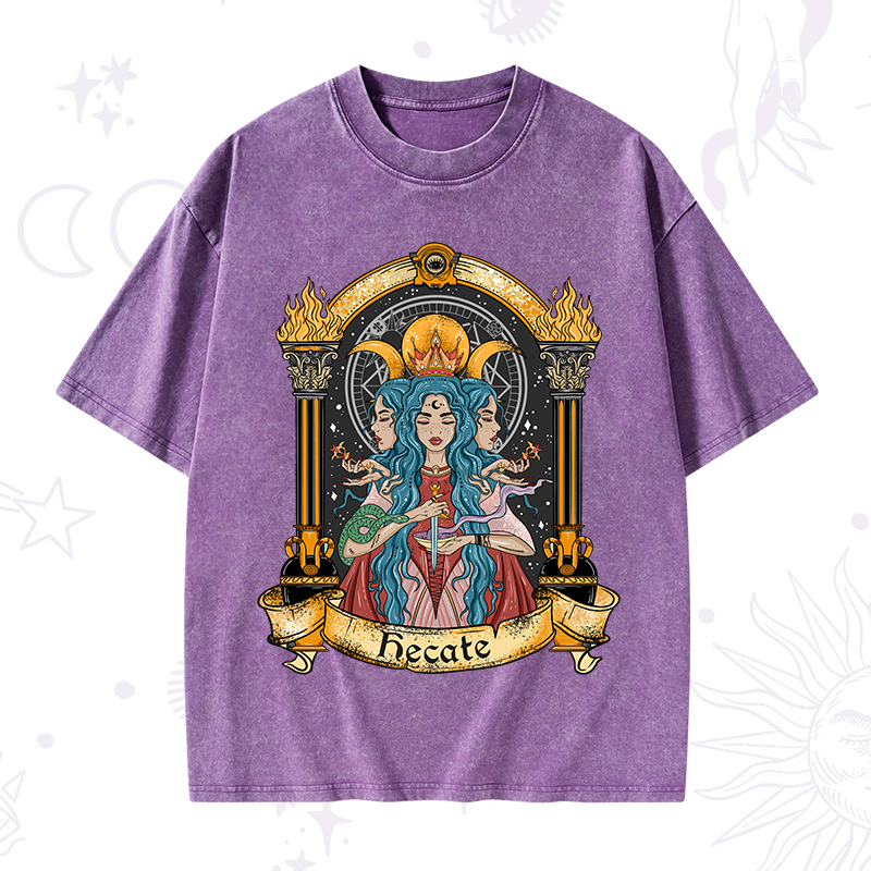 Triple Moon Goddess Hecate Washed T-Shirt