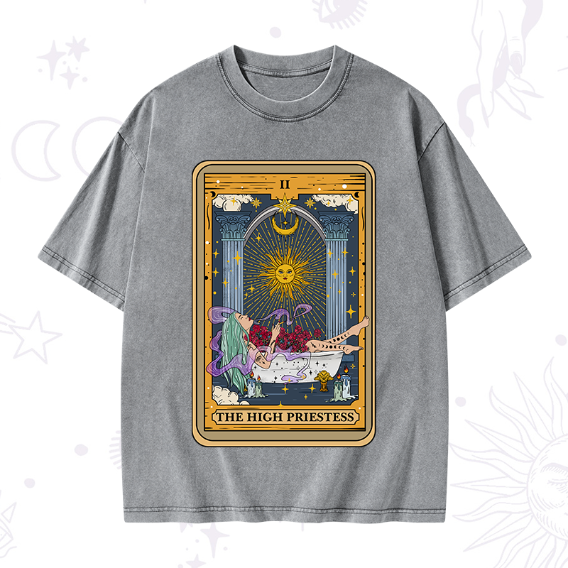 The High Priestess Tarot Card Washed T-Shirt