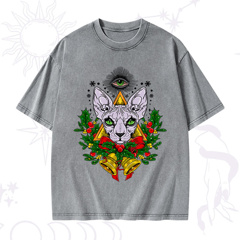 Christmas Mystical Cat Washed T-Shirt