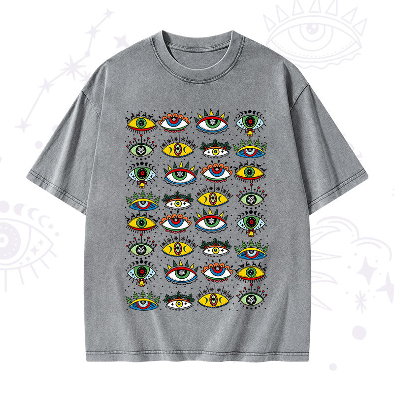 Christmas Evil Eye Pattern Washed T-Shirt