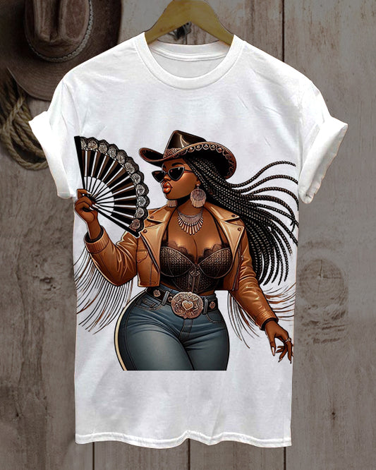 Western Black Woman Neck Short Sleeve Tshirt