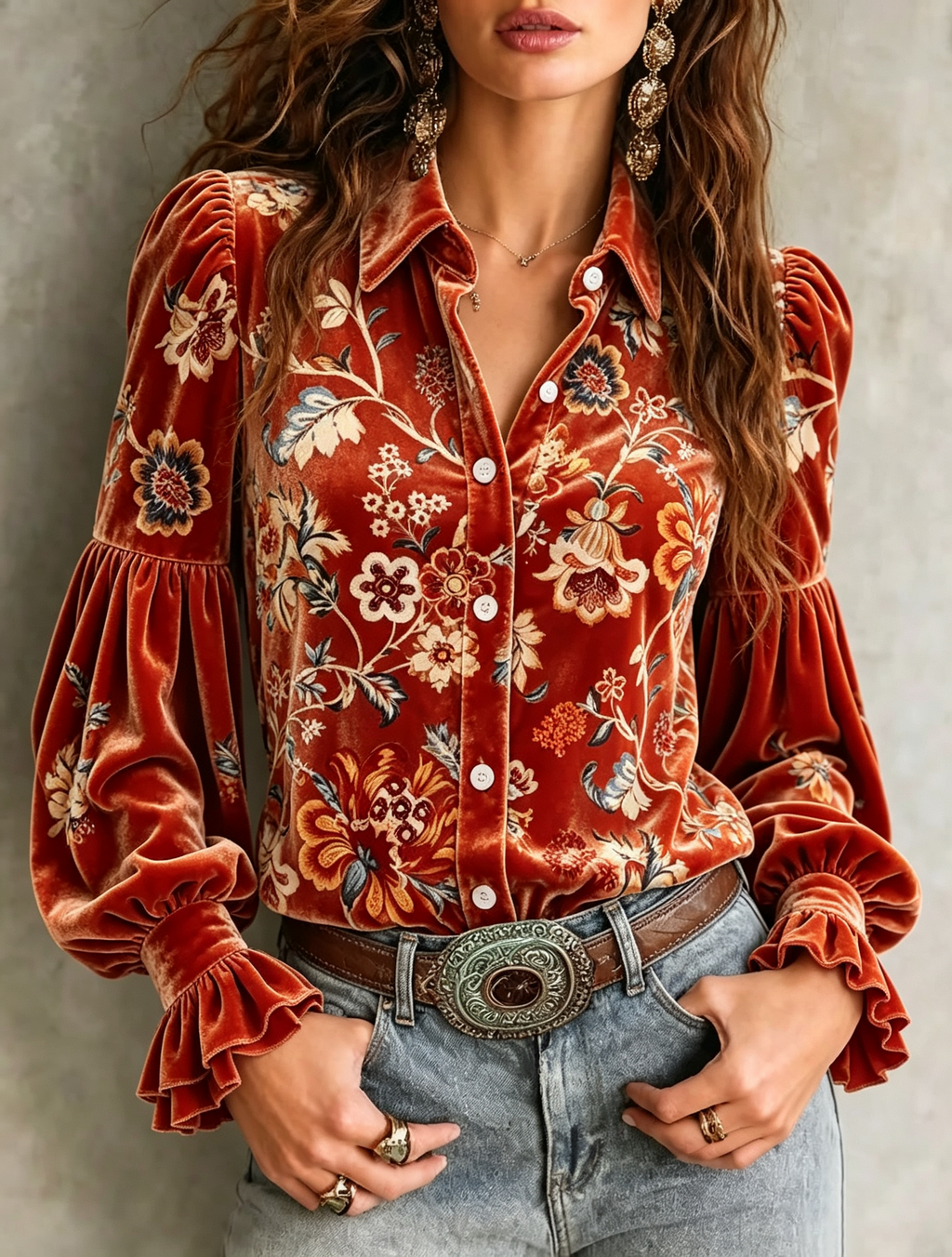 Orange Floral Velvet Shirt