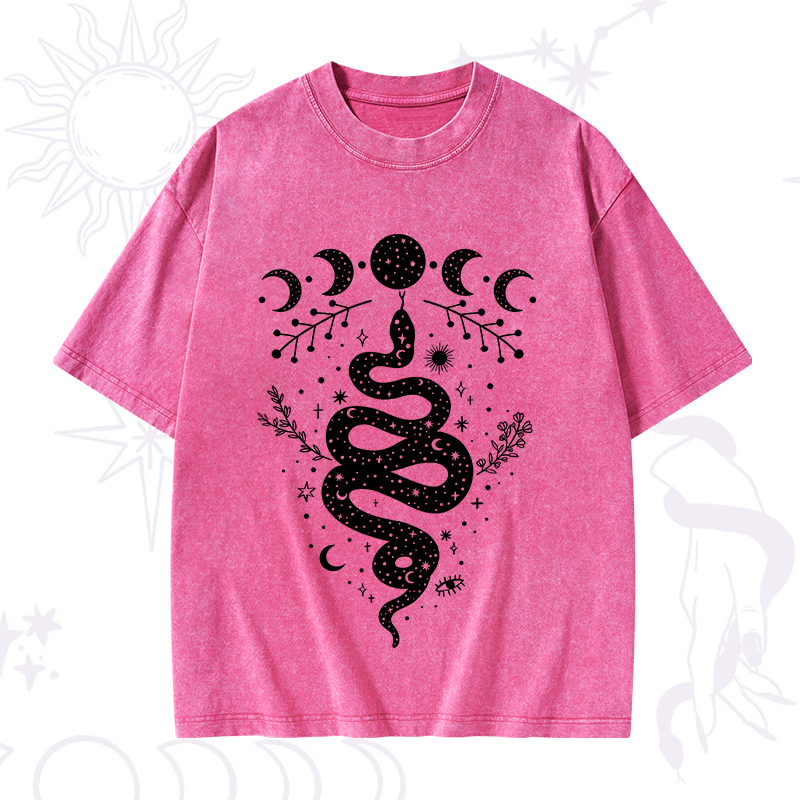 Snake And Moon Phase Comfort Washed T-Shirt