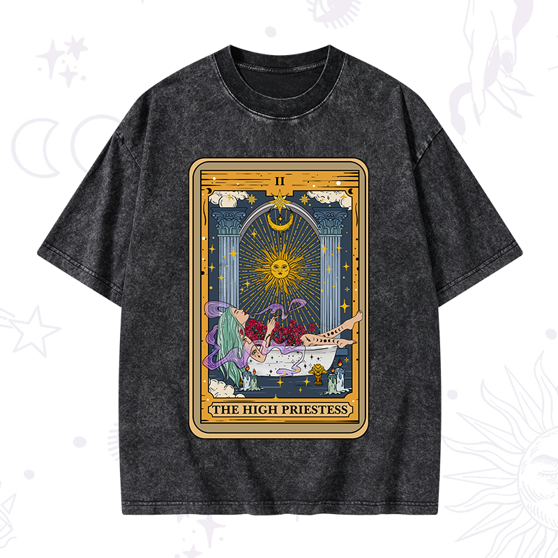 The High Priestess Tarot Card Washed T-Shirt