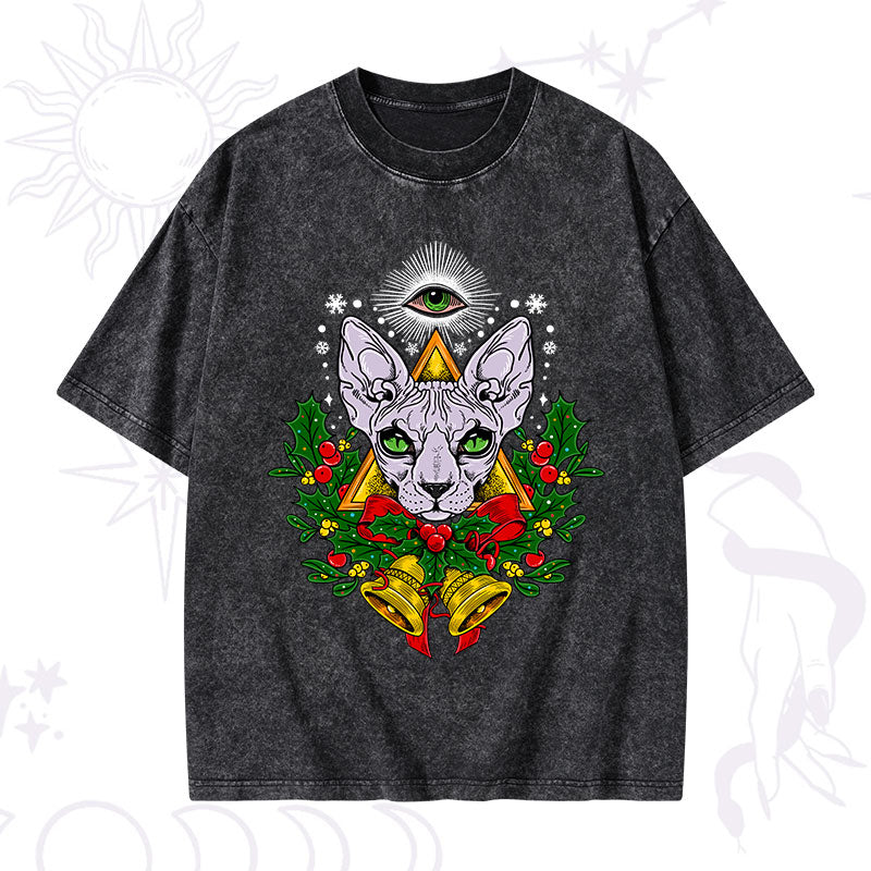 Christmas Mystical Cat Washed T-Shirt