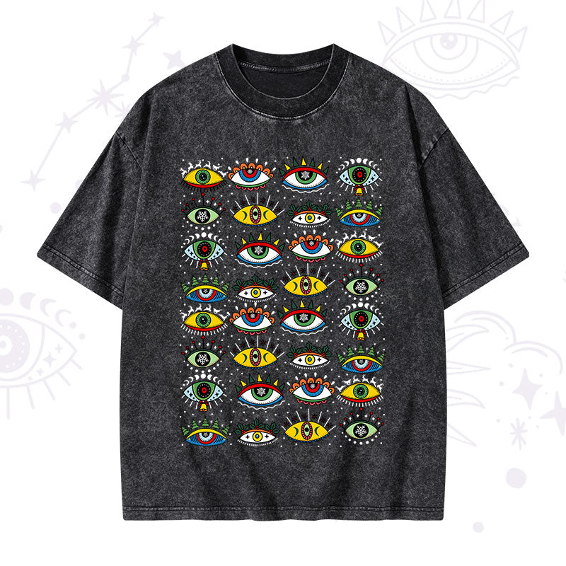 Christmas Evil Eye Pattern Washed T-Shirt