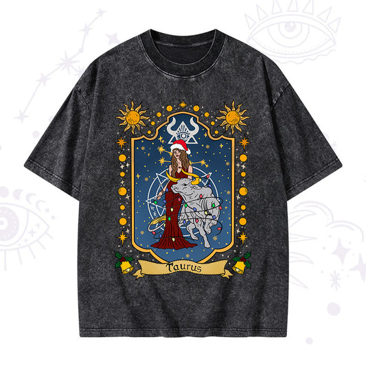 Christmas Taurus Zodiac Washed T-Shirt