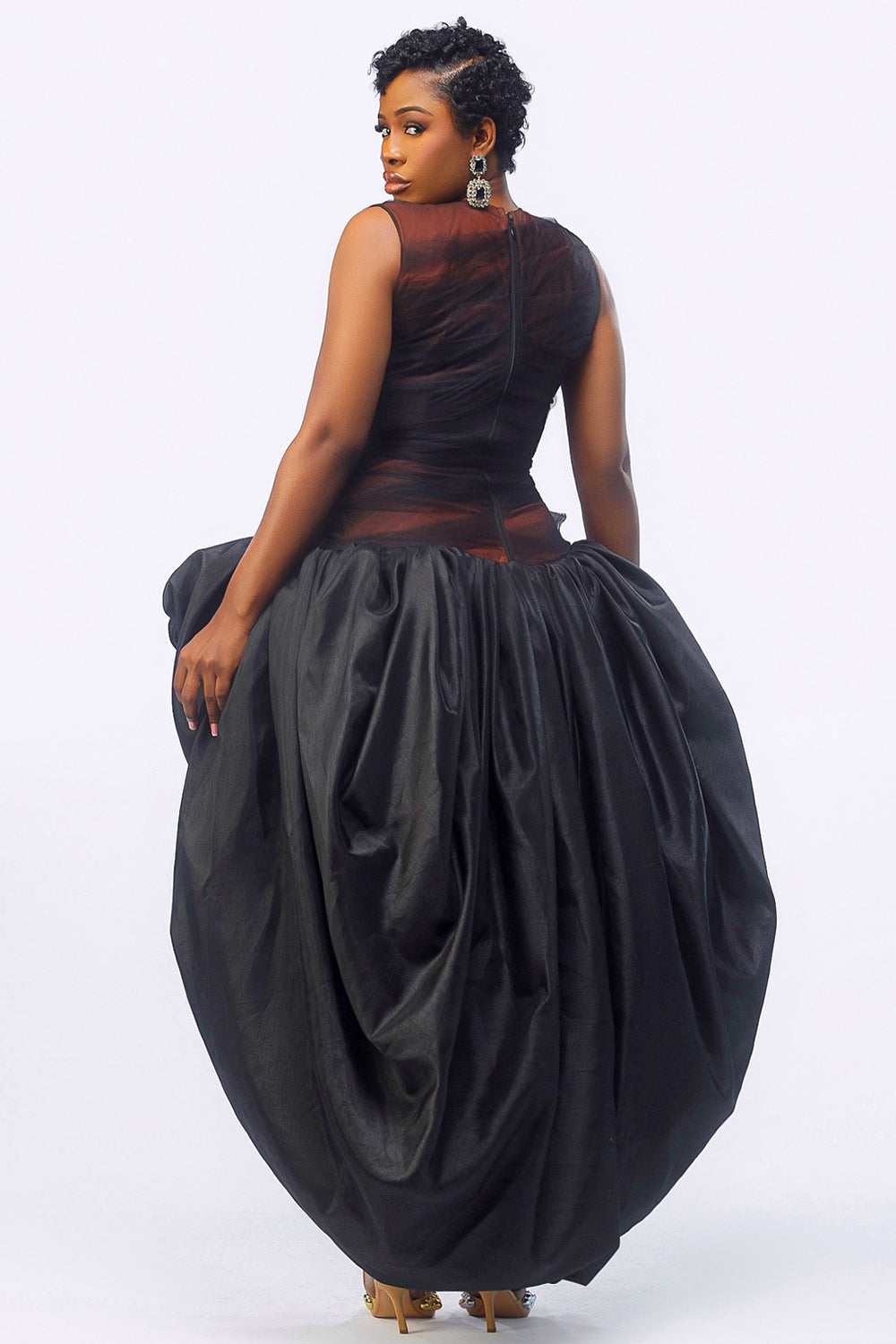 Print Patchwork Sleeveless Party Maxi Bubble Mullet Dresses-Black [Pre Order]