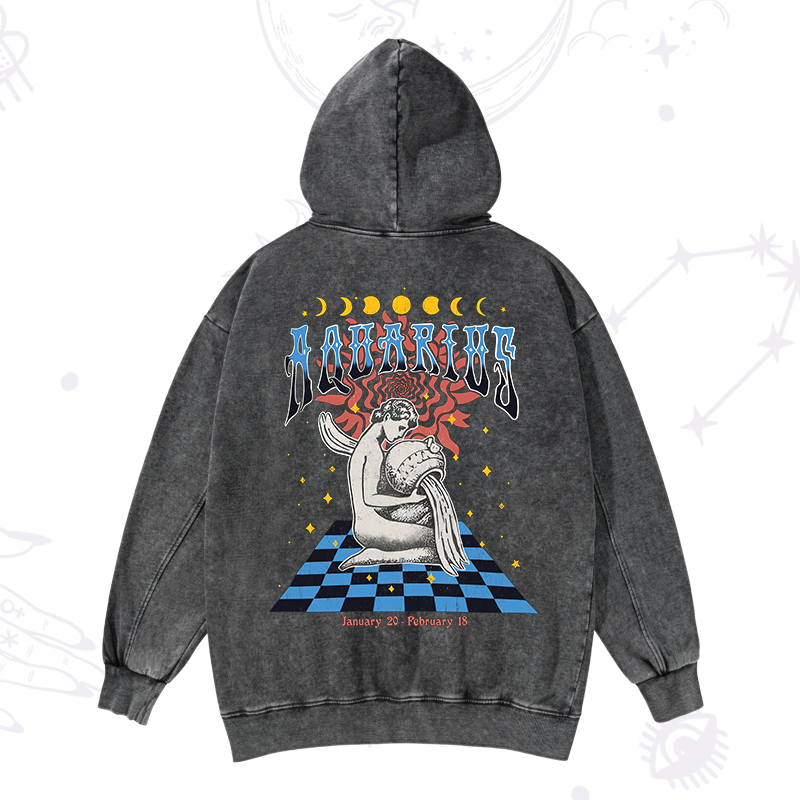 Aquarius Crew Zodiac Washed Hoodie