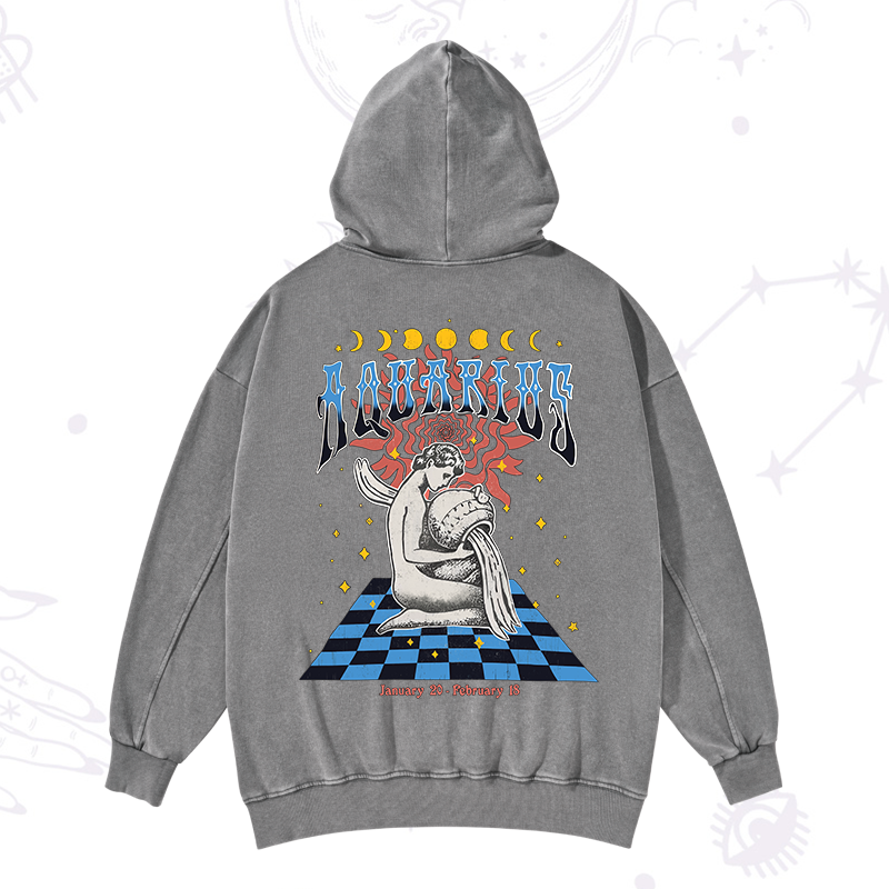 Aquarius Crew Zodiac Washed Hoodie