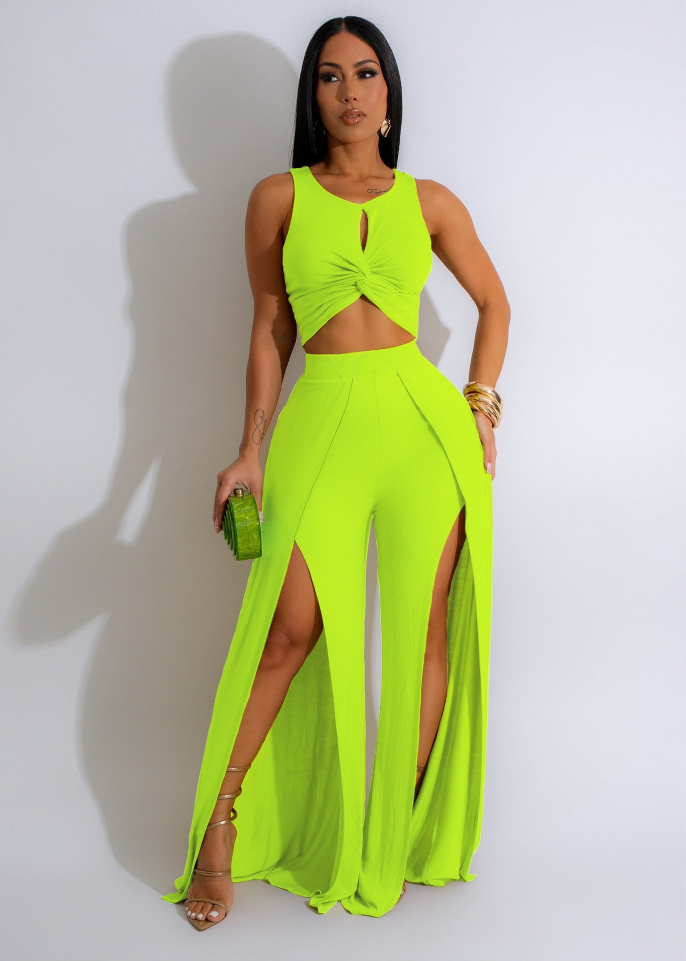Fashion Casual Set Split Vest Wide Leg Pants Two Piece Set