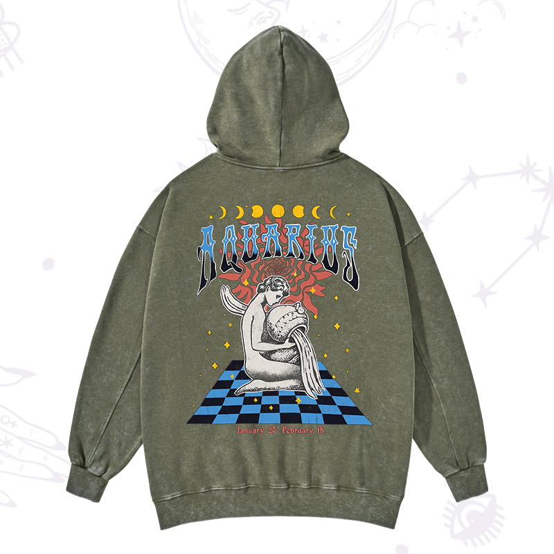 Aquarius Crew Zodiac Washed Hoodie