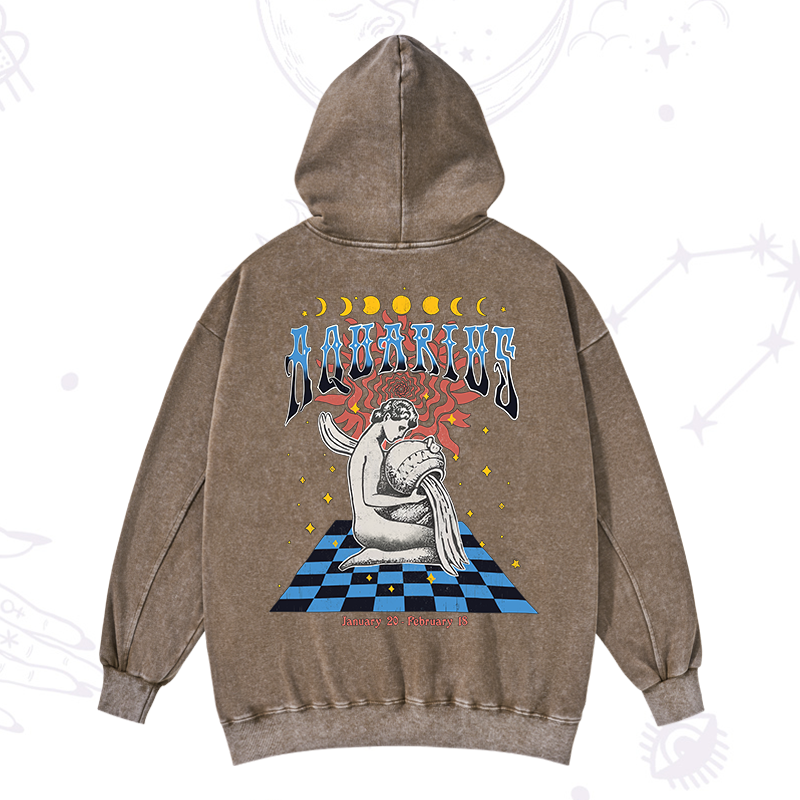 Aquarius Crew Zodiac Washed Hoodie