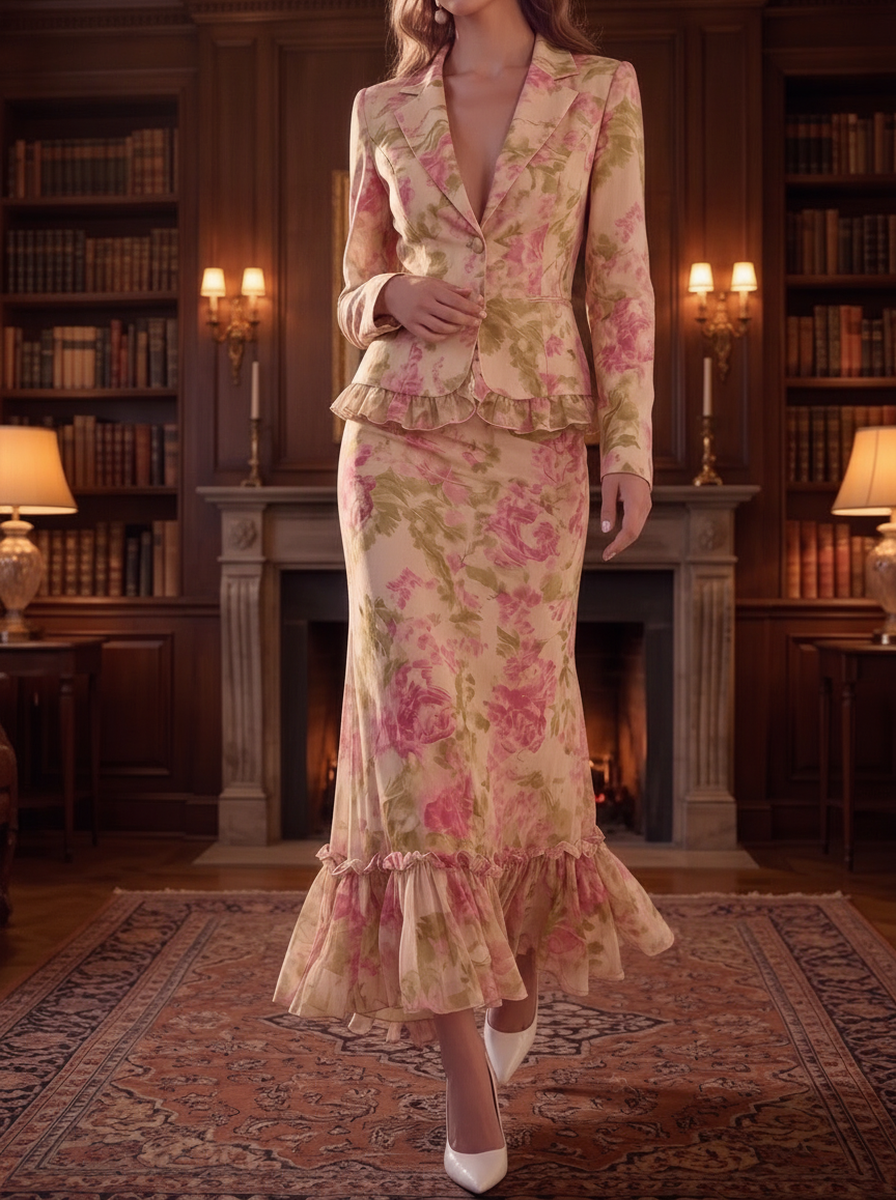 Pink Floral Ruffle Two-Piece Set