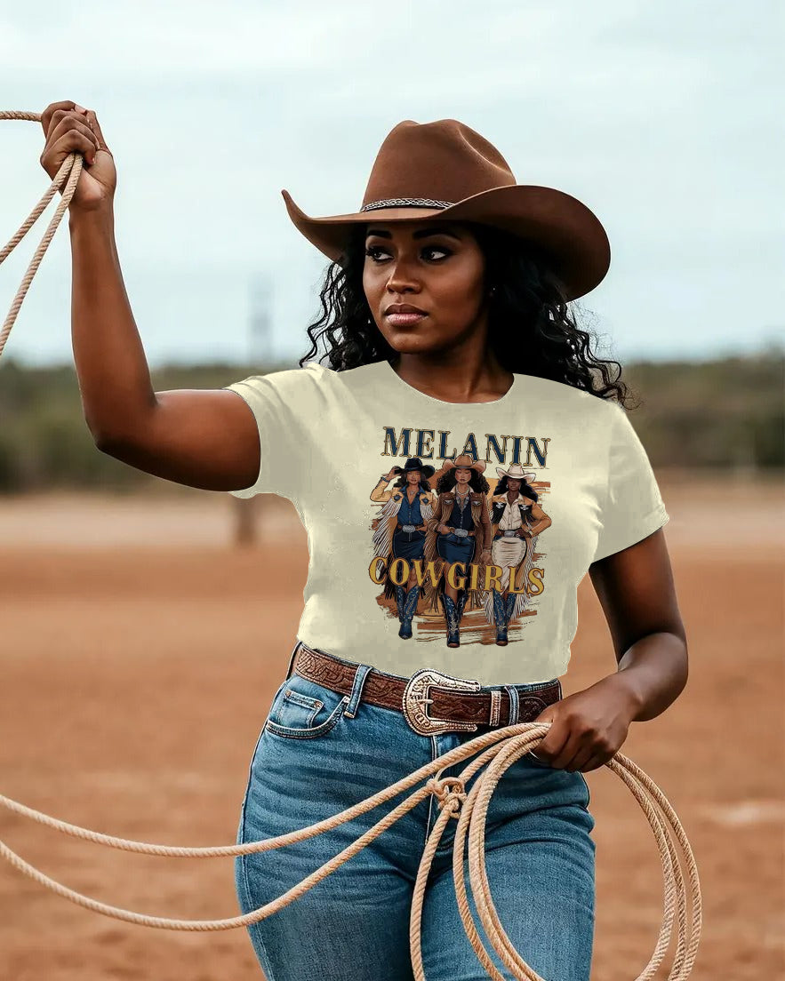 Melanin Cowgirls 100% Cotton Crew Neck Short Sleeve Tshirt