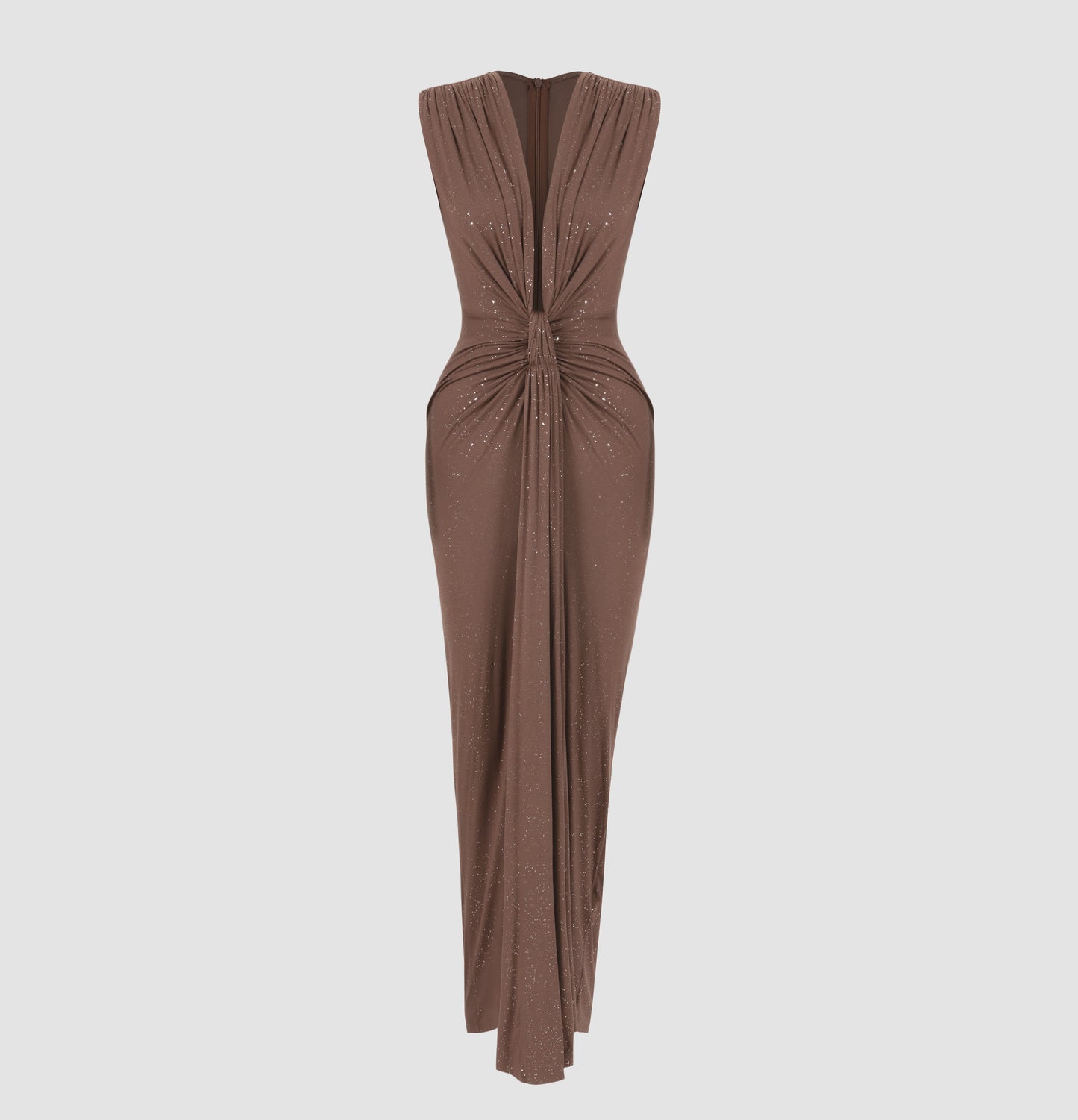 Deep V Pleated Sleeveless Maxi Dress