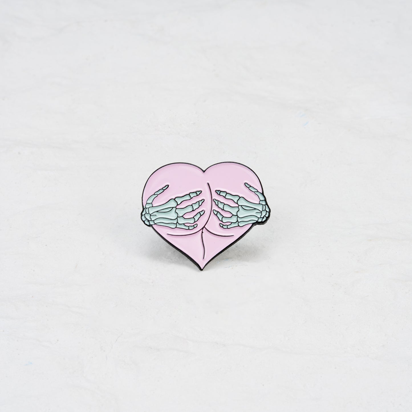 The Pink Heart Butt Hug Skeleton Hands Pin