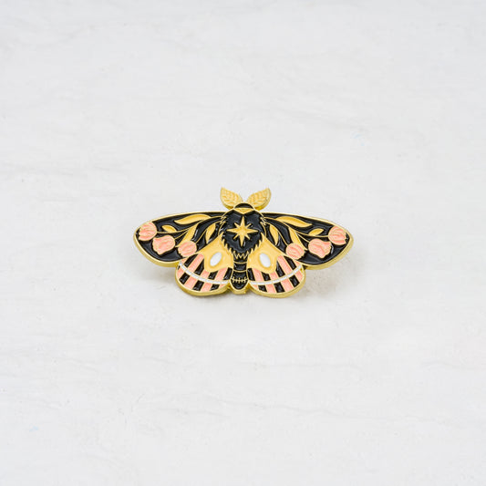 The Moth With Pink Roses Pin