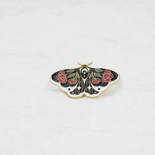 The Moth With Red Roses Pin