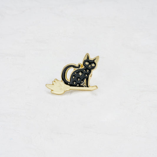 The Black Cat Riding A Broomstick Pin