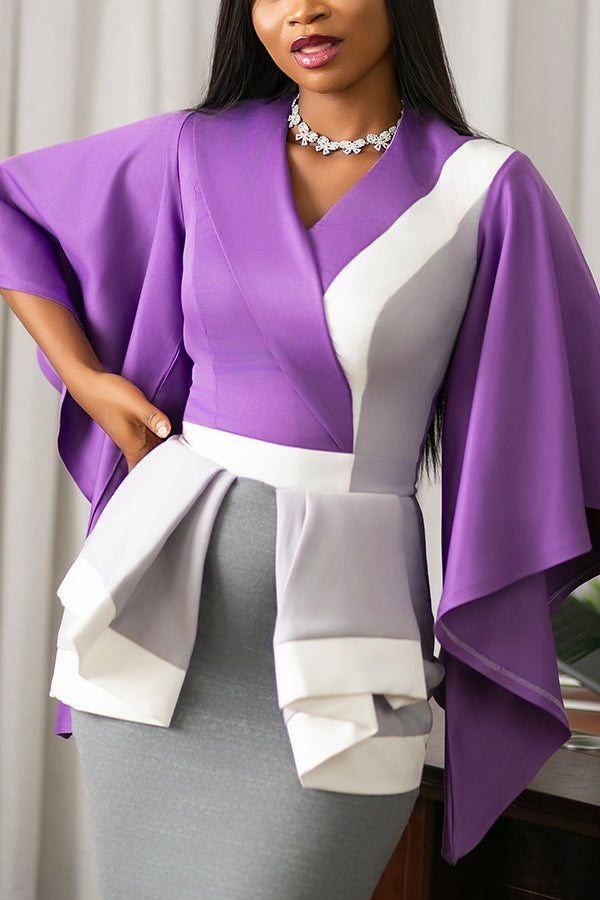 Elegant Colorblock Ruffled Bodycon Dress