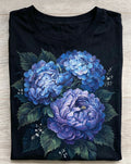 Blue Hydrangea Peony Floral Graphic Tee