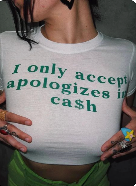 Cash Only Apology Graphic Crop Top