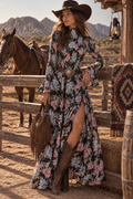 Black Floral High Slit Maxi Dress