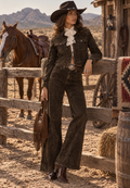 Brown Denim Western Jacket and Pants Set