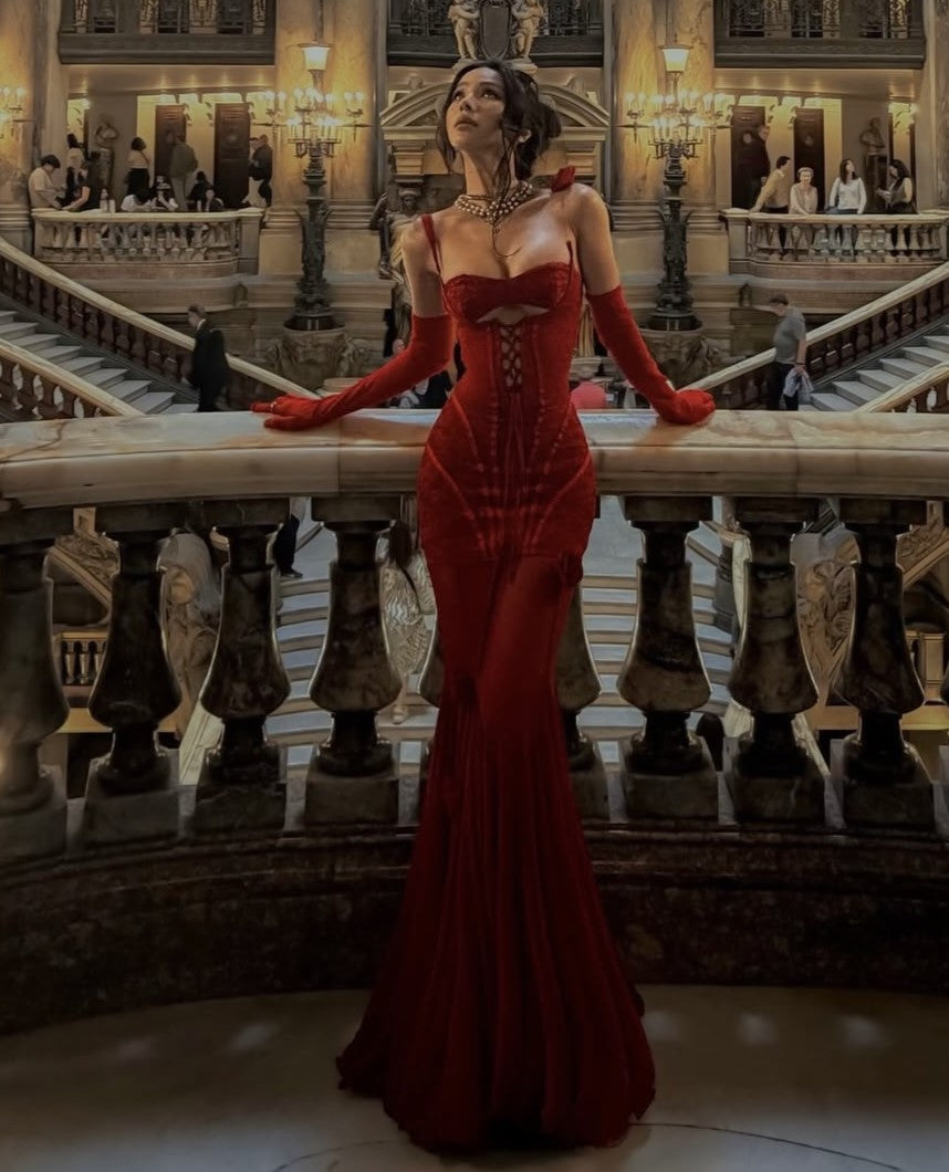Corset Lace-Up Mermaid Gown With Gloves