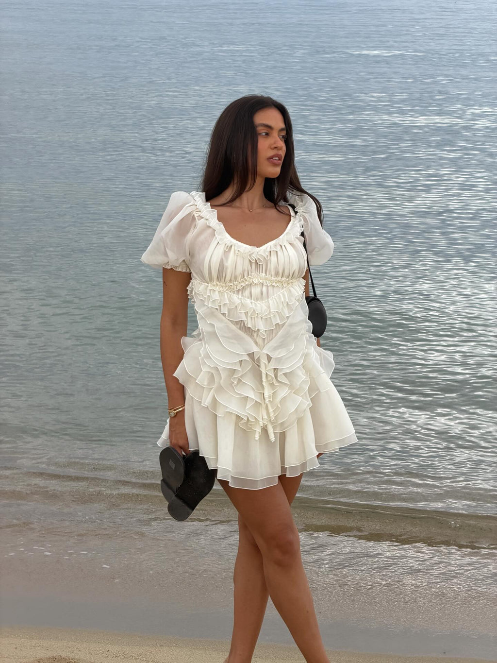 Ruffled Puff Sleeve Mini Dress