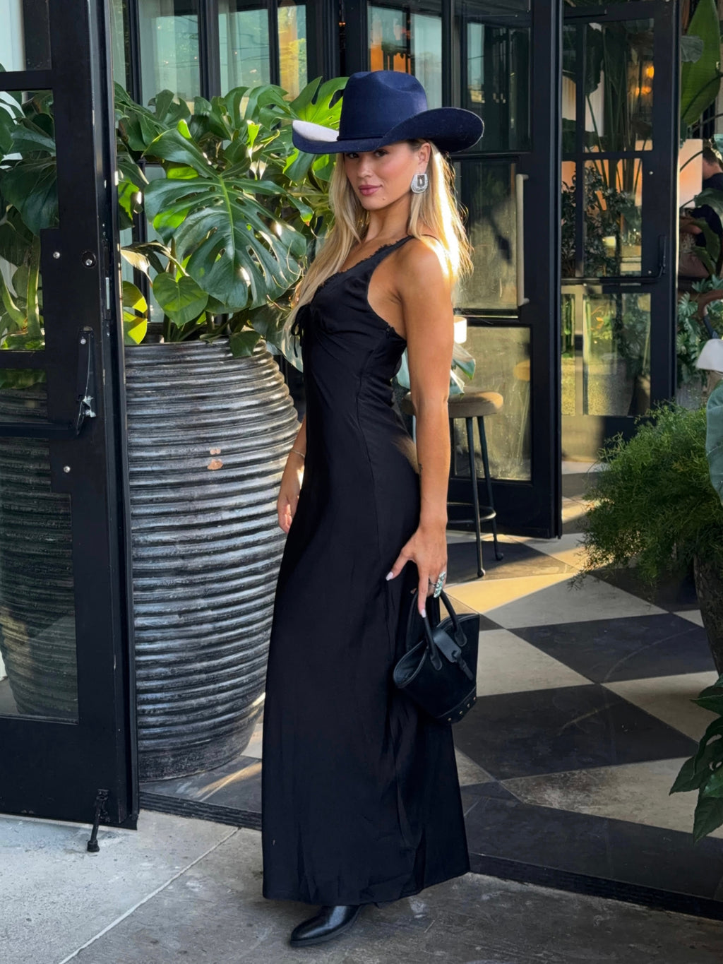 Lace Trim Satin Slip Maxi Dress
