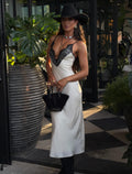 Lace V-Neck Satin Slip Midi Dress