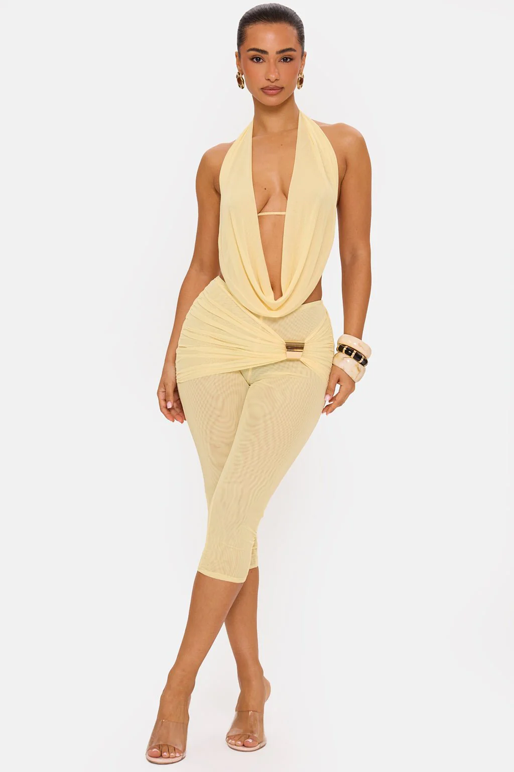 Draped Halter Top & Capri Pants Set