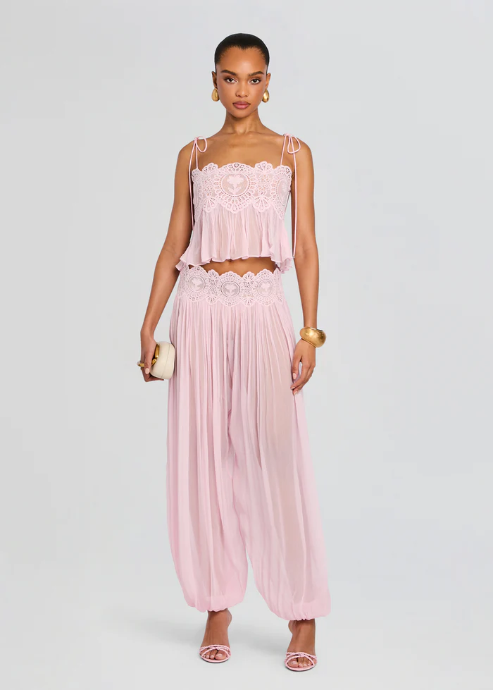 Lace Trim Cami Top & Wide Leg Pants Set