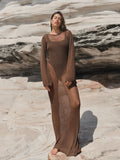 Sheer Knit Long Sleeve Maxi Dress
