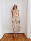 Halter Floral Tiered Ruffle Maxi Dress