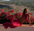 Fuchsia Halter Cutout Crop Top & Flowy Maxi Skirt 2 Piece Vacation Set